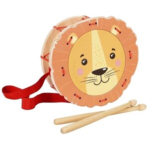 Музыкальный инструмент детский игрушечный барабан деревянный Мега Тойс Львёнок