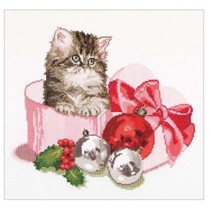 Набор для вышивания Рождественский котёнок, канва аида 16 ct 31 х 30 см THEA GOUVERNEUR 731A