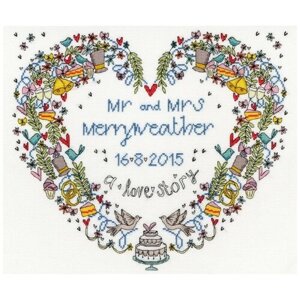 Набор для вышивания Wedding Heart (Свадебное сердце) 34 x 30 см Bothy Threads XWS10