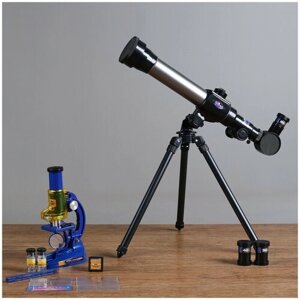 Набор обучающий Юный натуралист Ultra: телескоп настольный 20х/ 30х/ 40х, съемные линзы, микроскоп 100х/ 200х/ 450х, инструменты для исследований