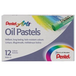 Пастель масляная художественная PENTEL Oil Pastels, 12 цветов, круглое сечение, картонная упаковка, PHN4-12