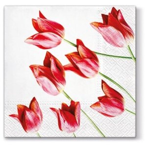 PAW Decor Collection SDL061800 Салфетка трехслойная для декупажа "Красные тюльпаны" 33 x 33 см