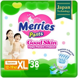 Подгузники-трусики Merries Good Skin XL 12-19кг 38 шт