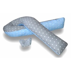 Подушка для беременных "Мастерская снов" U-350 с наволочкой Серо-голубые звездочки + подушечка для малыша