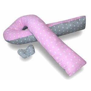 Подушка для беременных "Мастерская снов" U-350 с наволочкой Серо-розовые звездочки + подушечка для малыша