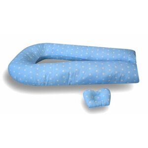 Подушка-обнимашка для беременных "Мастерская снов" U-350 с наволочкой Голубые звездочки + подушечка для малыша