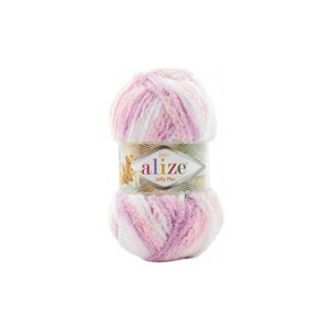 Пряжа Alize Softy Plus, 100 г, 120 м, 1 шт., 6051 бело-розово-сиреневый