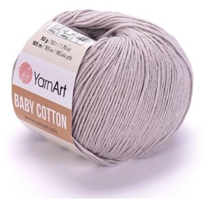Пряжа для вязания YarnArt Baby Cotton (Бэби Коттон) - 1 моток 406 светло-серый, для детских вещей и амигуруми, 50% хлопок, 50% акрил, 165 м/50 г