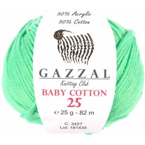Пряжа Gazzal Baby Cotton 25 салатовый неон (3427), 50%хлопок/50%акрил, 82м, 25г, 1шт