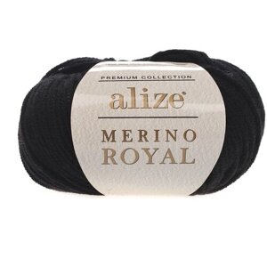 Пряжа Merino Royal Alize цвет 60 чёрный 50г 100м 1 моток 100% шерсть мериноса