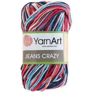 Пряжа YarnArt Jeans CRAZY белый-голубой-коралл-темно-синий меланж (7208), 55%хлопок/45%акрил, 160м, 50г, 1шт