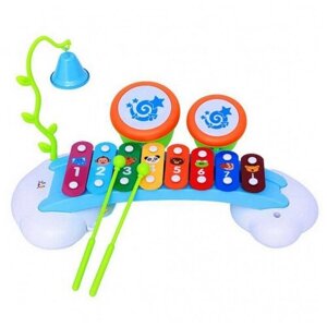 Радужный Ксилофон с барабанами и колокольчиком, музыкальная развивающая игрушка