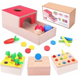 Развивающая игрушка из дерева для малышей "Куб Монтессори" 4 в 1