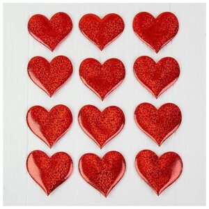 Сердечки декоративные, набор 12 шт, размер 1 шт: 6,56 см, цвет красный