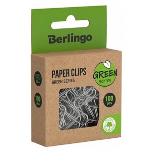 Скрепки 28мм, Berlingo "Green Series", 100шт., никелированные, крафт упак., европодвес, 338919