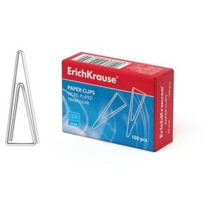 Скрепки канцелярские 25 мм, 100 шт, ErichKrause, никелированные, треугольные, картонная упаковка