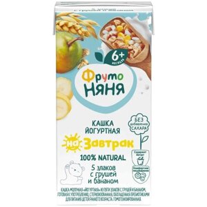 Спайка Кашка йогуртная ФрутоНяня пять злаков, груша, банан, 200мл (18 шт)
