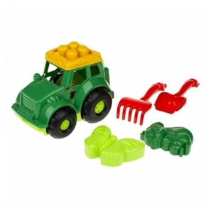 Трактор "Кузнечик"2: трактор, лопатка, грабельки и две большие формочки, Colorplast