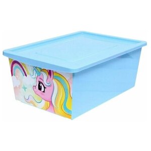 Ящик для игрушек с крышкой, «Радужные единорожки», объём 30 л, цвет светло-голубой