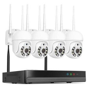 Цифровой готовый WiFi IP комплект видеонаблюдения на 4 поворотные камеры для дома и улицы, система видеонаблюдения MiCam HiSecurity PTZ 3Mp
