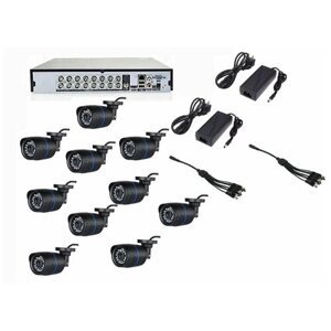 Готовый AHD комплект видеонаблюдения на 10 уличных камер 5мП с ИК подсветкой до 20м
