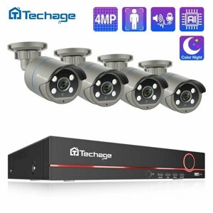 Готовый комплект видеонаблюдения 8-канальная 4 уличные камерыкомплект видеонаблюдения уличная Techage 4Мп PoE-камера