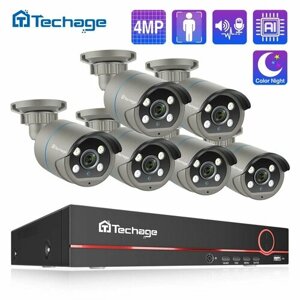Готовый комплект видеонаблюдения 8-канальная 6 уличные камерыкомплект видеонаблюдения уличная Techage 4Мп PoE-камера