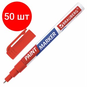 Комплект 50 шт, Маркер-краска лаковый EXTRA (paint marker) 1 мм, красный, улучшенная нитро-основа, BRAUBERG, 151964