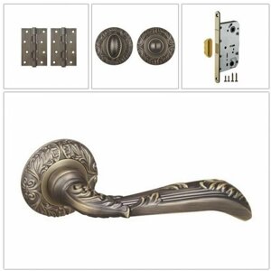 Комплект ручек для дверей Fuaro BOHEMIA_SM_MAB-6_MAGWC, темная бронза (ручка + завертка WC + магнитный замок + 2 универсальные петли)