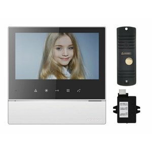 Комплект видеодомофона и вызывной панели COMMAX CDV-70H2 (Белый Black Smog) / AVC 305 (Черная) + Модуль VZ Для координатного подъездного домофона