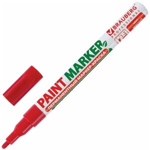Маркер-краска лаковый (paint marker) 2 мм, красный, без ксилола (без запаха), алюминий, BRAUBERG PROFESSIONAL, 150865