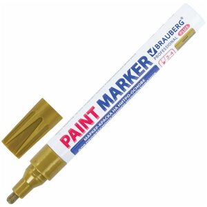 Маркер-краска лаковый (paint marker) 4 мм, золотой, нитро-основа, алюминиевый корпус, BRAUBERG PROFESSIONAL PLUS, 151449 (цена за 1 ед. товара)