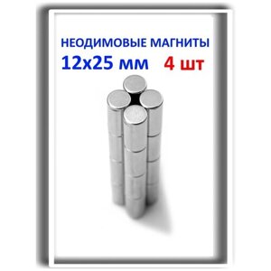 Неодимовые магниты усиленной мощности 12х25 мм, прутки, MaxPull, набор 4 шт. в тубе, сила сц. 6,1 кг.