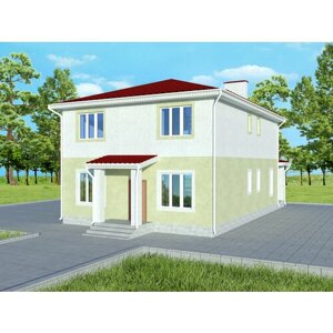Проект двухэтажного дома STROY-RZN 22-0060 с верандой из газосиликатных блоков, 5 спален, 2 санузла (215.31 м2, 9.3 х 17.15 м)
