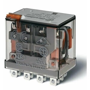 Реле миниатюрное силовое электромеханич. монтаж в розетку или наконечники Faston (4.8х0.5мм) 4CO 12А AgNi 230В AC RTI опции: кнопка тест + мех. индика