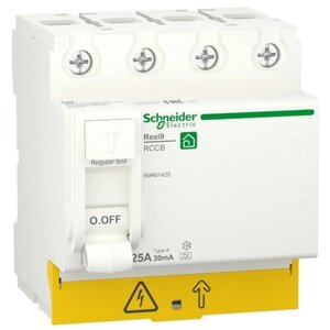 SE RESI9 Выключатель дифференциального тока (УЗО) 25А 4P 30мА тип A