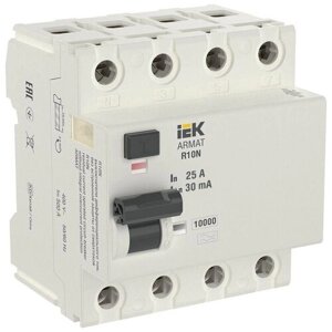 Выключатель дифференциального тока (УЗО) 4п 25А 30мА тип A ВДТ R10N ARMAT | код AR-R10N-4-025A030 | IEK (1 шт.)