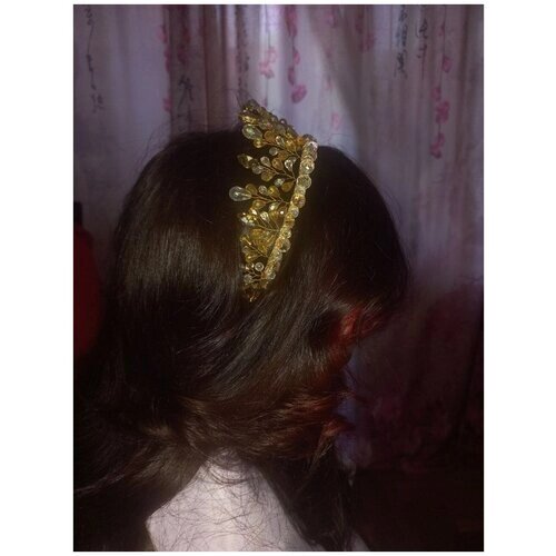 Диадема свадебная" Золотая сказка" ручной работы, Тиара свадебная" Золотая сказка", украшение в причёску