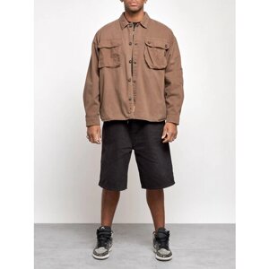 Джинсовая куртка демисезонная, силуэт прямой, несъемный капюшон, манжеты, ветрозащитная, карманы, капюшон, размер 52, коричневый