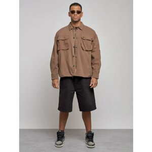Джинсовая куртка MTFORCE демисезонная, силуэт свободный, манжеты, карманы, размер 50, коричневый