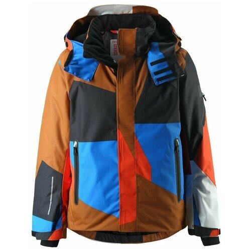 Горнолыжная куртка Reima детская, капюшон, карманы, светоотражающие элементы, съемный капюшон, утепленная, водонепроницаемая, размер 116, коричневый, синий