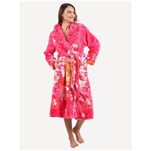 Халат Cascatto удлиненный, длинный рукав, капюшон, карманы, пояс, размер XL, розовый
