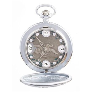 Карманные часы Молния, механические, нержавеющая сталь, на цепочке, серебряный