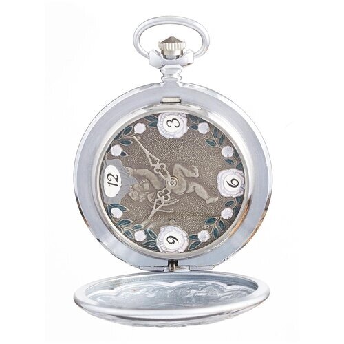 Карманные часы Молния, механические, нержавеющая сталь, на цепочке, серебряный