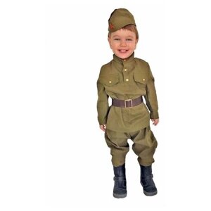 Карнавальный костюм «Солдат-малютка», пилотка, гимнастёрка, ремень, галифе, 2-3 года, рост 94-104 см