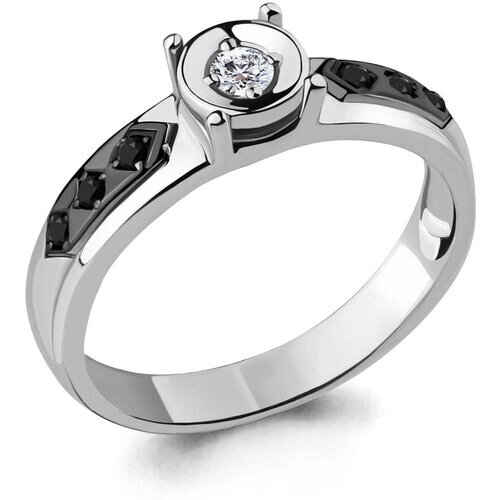 Кольцо Diamant online, белое золото, 585 проба, бриллиант, размер 18, бесцветный, черный