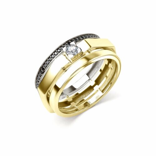 Кольцо Diamant online, комбинированное золото, 585 проба, бриллиант, размер 16, черный