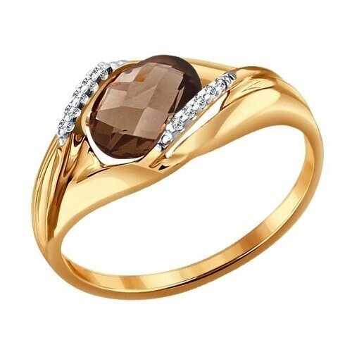 Кольцо Diamant online, красное золото, 585 проба, фианит, раухтопаз, размер 17.5, коричневый