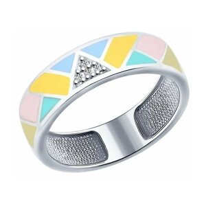 Кольцо Diamant online, серебро, 925 проба, эмаль, фианит, размер 17, мультиколор