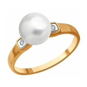 Кольцо Diamant online, серебро, 925 проба, золочение, бриллиант, жемчуг, размер 17.5, бесцветный